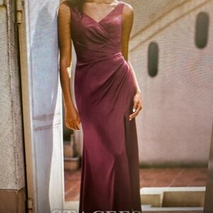 V-Neck Cabernet Satin - Bridesmaid or Prom dress